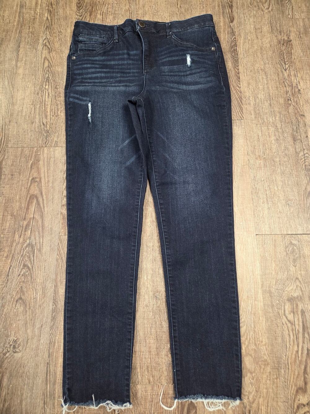Mac And Me Dark Wash Skinny Stretch Denim Jeans Frayed Hem Size 8